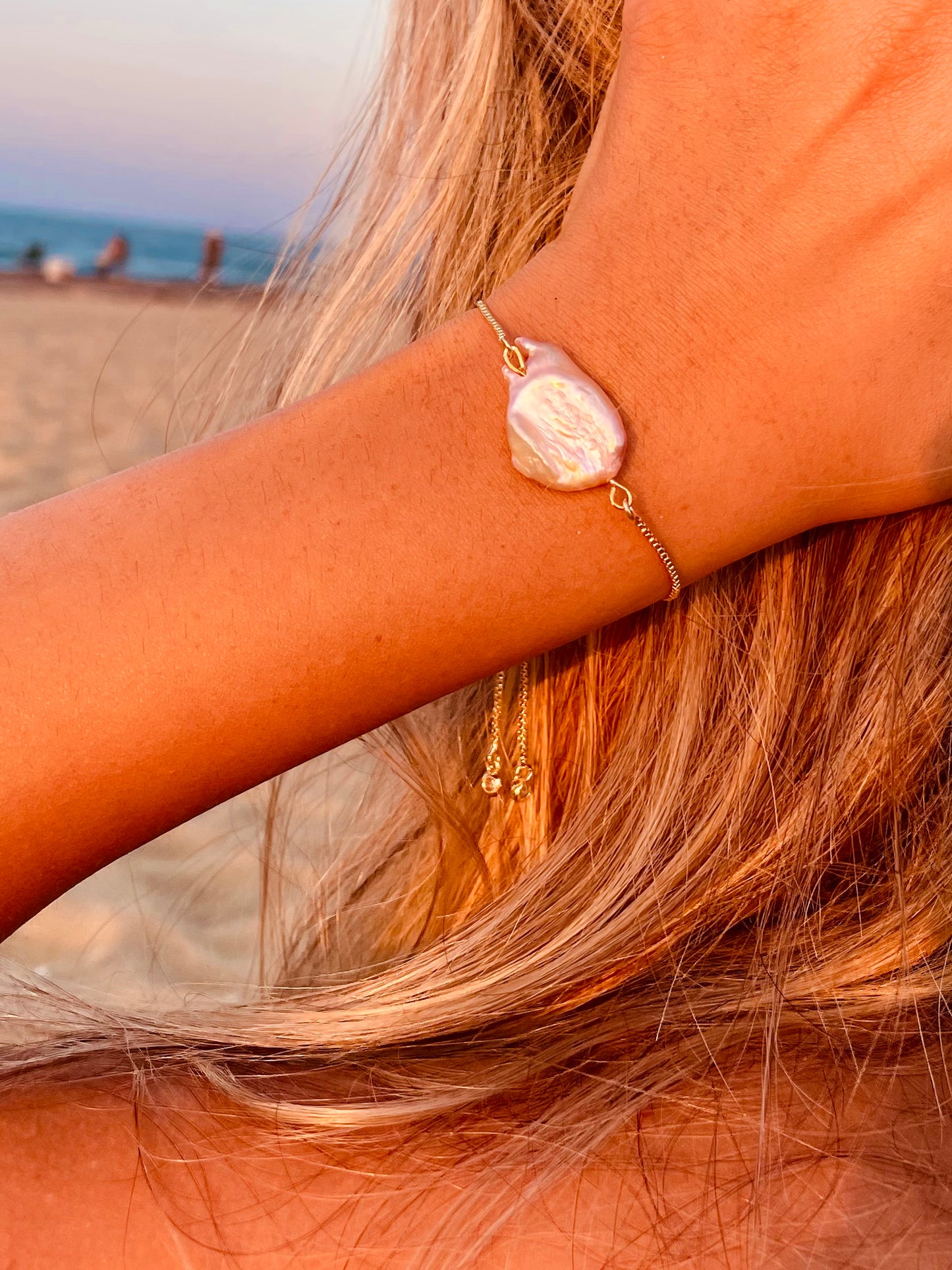 Pink Keshi pearl adjustable bracelet