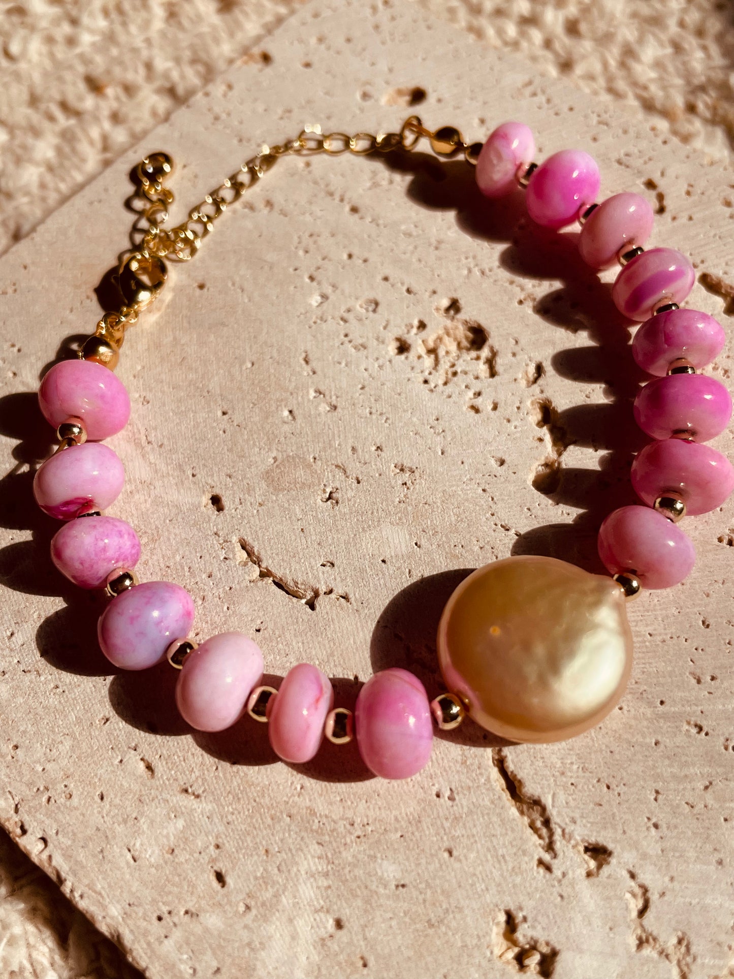 Hot pink opal rondelle bracelet